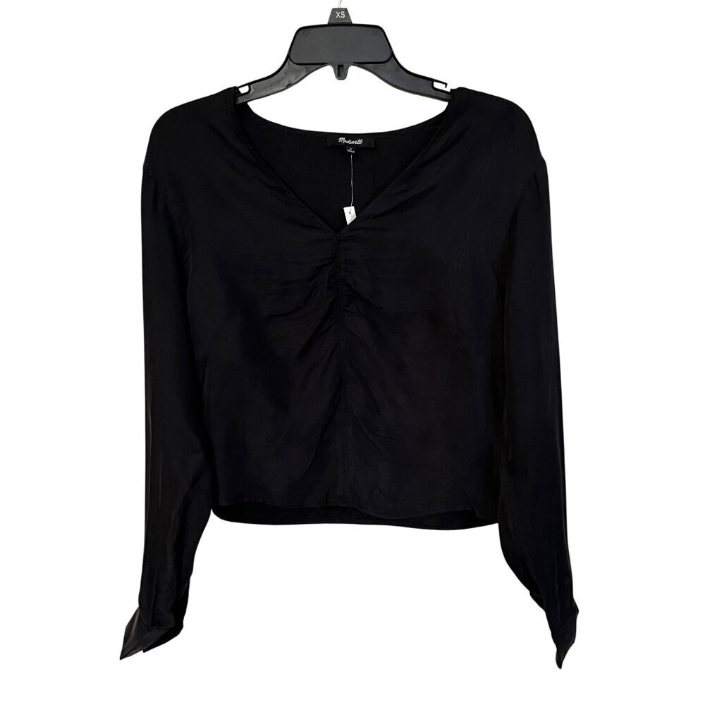 Madewell Brushed Ruched-Front Top in Black 2 New Womens Blouse - Picture 5 of 12